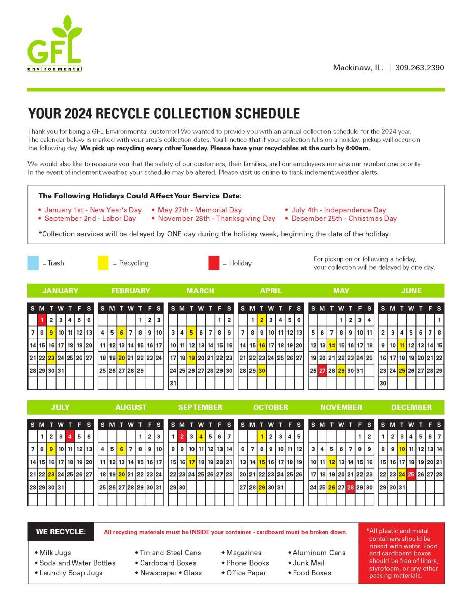 Recycling Calendar Village of Mackinaw Illinois